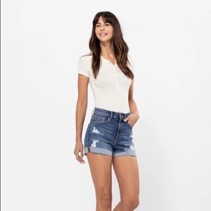 Express High Waisted Distressed Shorty Shorts